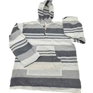 Unbranded Baja Hoodie Mens XL Grey White Striped Cotton Pullover